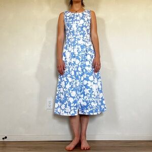 Blue and White Sleeveless A-Line Midi Sundress